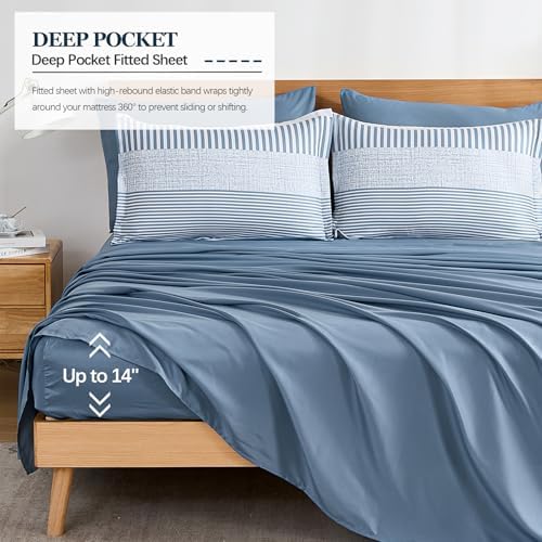 Blue Comforter Set Queen Size Boho Striped Kids Bedding