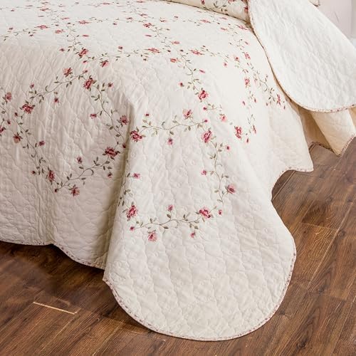 ROOMLIFE Floral Leaves 3D Embroidery Quilt Set 3 PCS