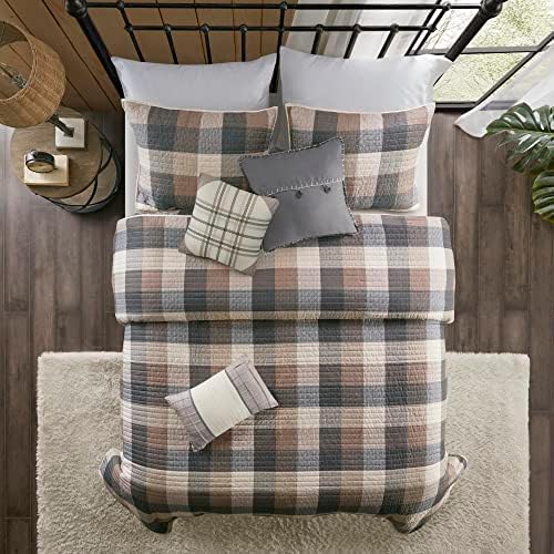 Madison Park Reversible Quilt Set - 6 Piece Neutral Plaid Cabin Style