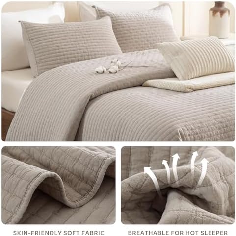 Sanracie King Size Quilt Set 3PCS Linen Crinkle