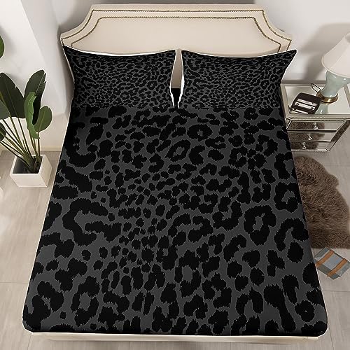 Manfei Leopard Print King Size Bed Sheet Set 4pcs