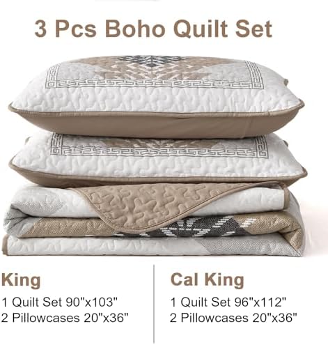 Dintszyayue Khaki Boho Quilt Set 3 Piece California King