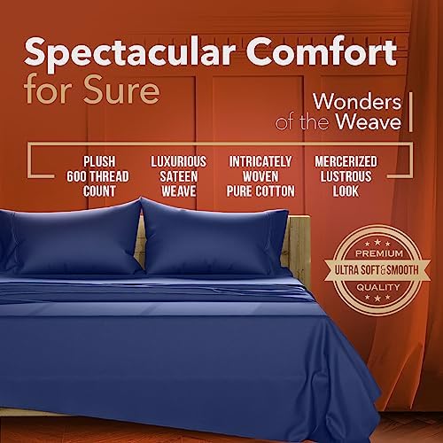 Luxury Egyptian Cotton Cal King Sheet Set - 600TC Navy Blue