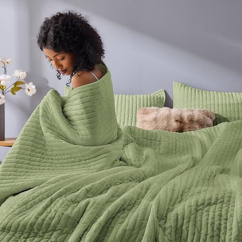 SHALALA Velvet Quilt Set King Size Vertical Striped