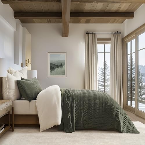 EVERGRACE Velvet Quilt Set Olive Green