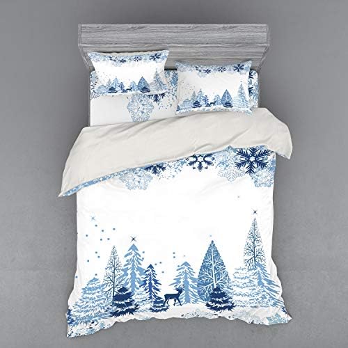 Ambesonne Winter Bedding Set Queen Size Blue White