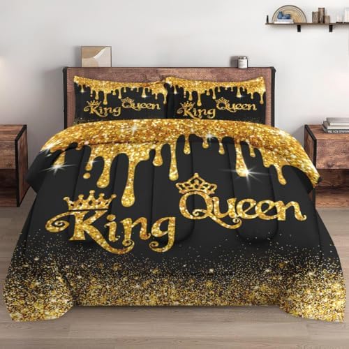 Pamnest Comforter Set King Size 3 Pcs Black Gold
