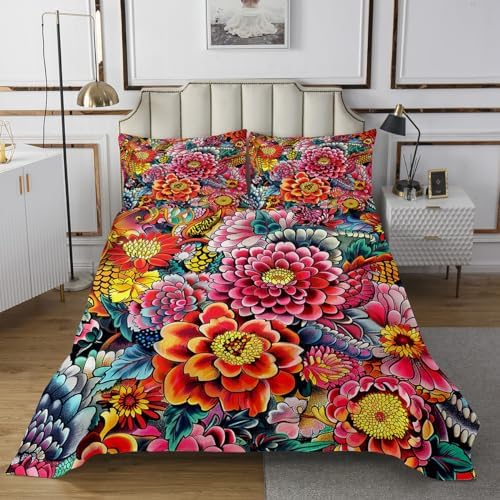 Erosebridal Boho Floral Quilted Bedspread Set