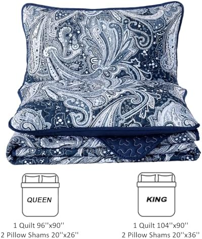 DJY Navy Paisley Queen Quilt Set 3 pcs
