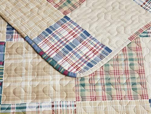 Hailea Beige Plaid Quilt Set King Size 1