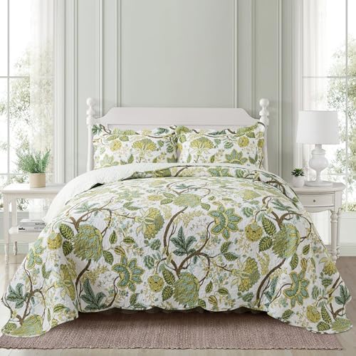 NEWLAKE Reversible Cotton Quilt Set - Floral Vine Pattern King Size