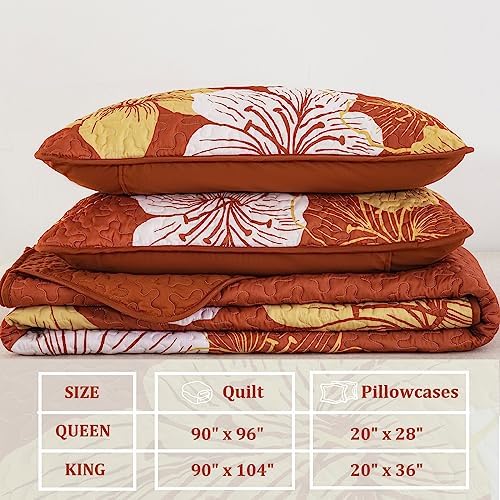 DJY 3-Piece King Gold Floral Quilt Set