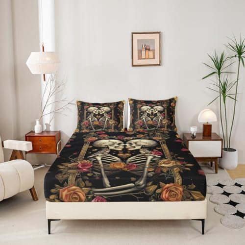 Manfei Twin Size Skeleton Sheet Set with Pillowcase