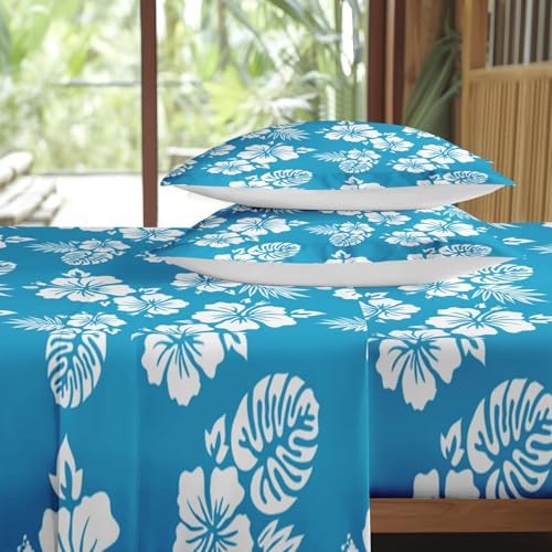 Pamnest King Size Microfiber Sheet Set with Hibiscus Pattern