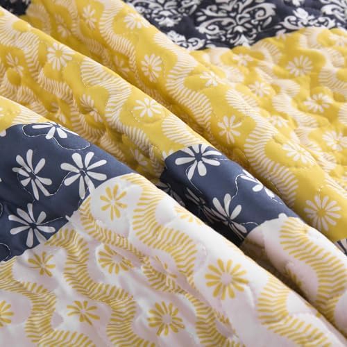 Cottolester Boho Quilt Set Queen Size Yellow Striped