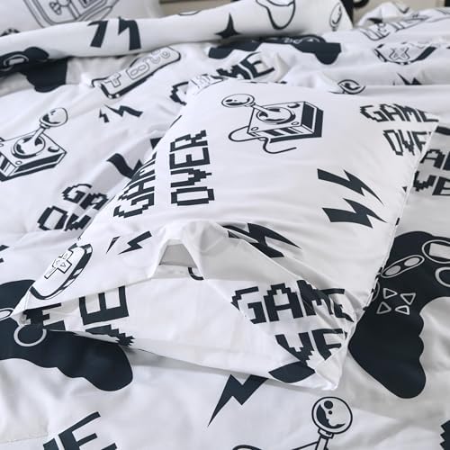 SDIII 3PCS White Gaming Comforter Set Queen
