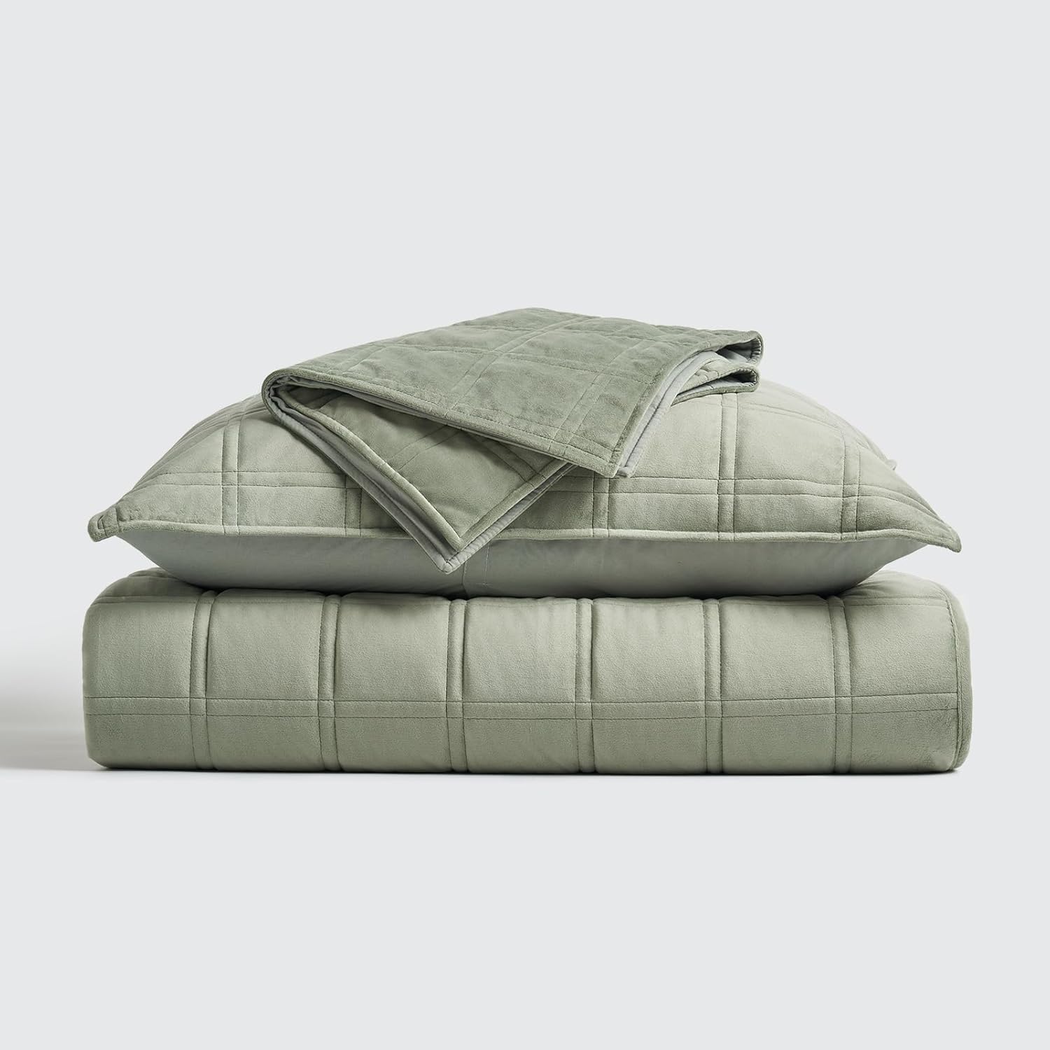 EVERGRACE Velvet Quilt Set 3 Pieces King Size Sage Green