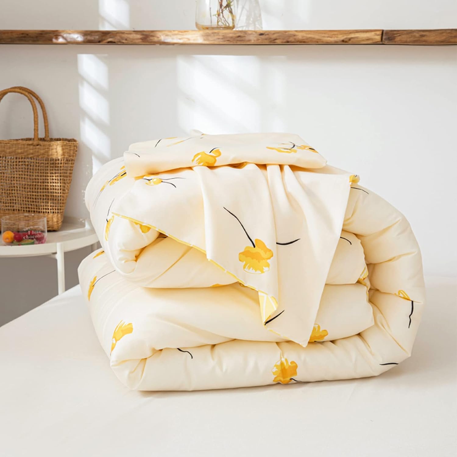 Bedorm Yellow Floral Comforter Set Twin Size