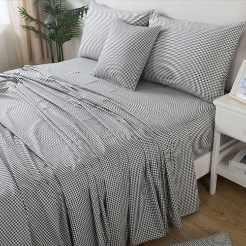 FADFAY Black Plaid Twin XL Deep Pocket Sheet Set with 2 Pillowcases