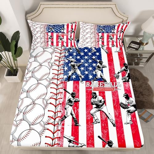 Erosebridal Baseball Bat Flag Fitted Sheet Set