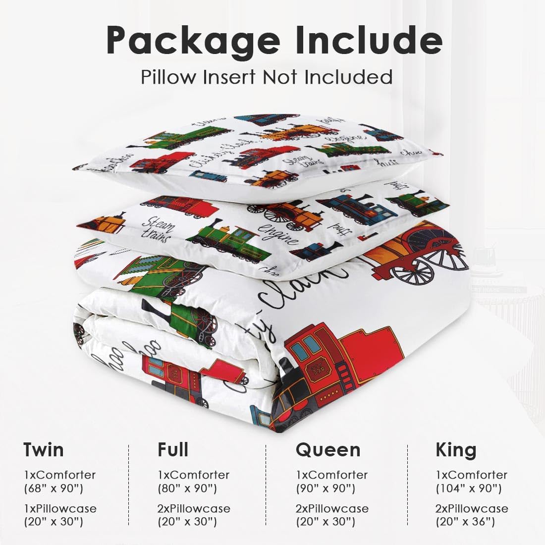WeCozy Twin Comforter Set with Pillowcase Retro Train Design