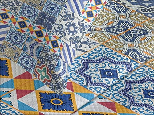 Lunarable Moroccan Bedspread Set Mustard Blue