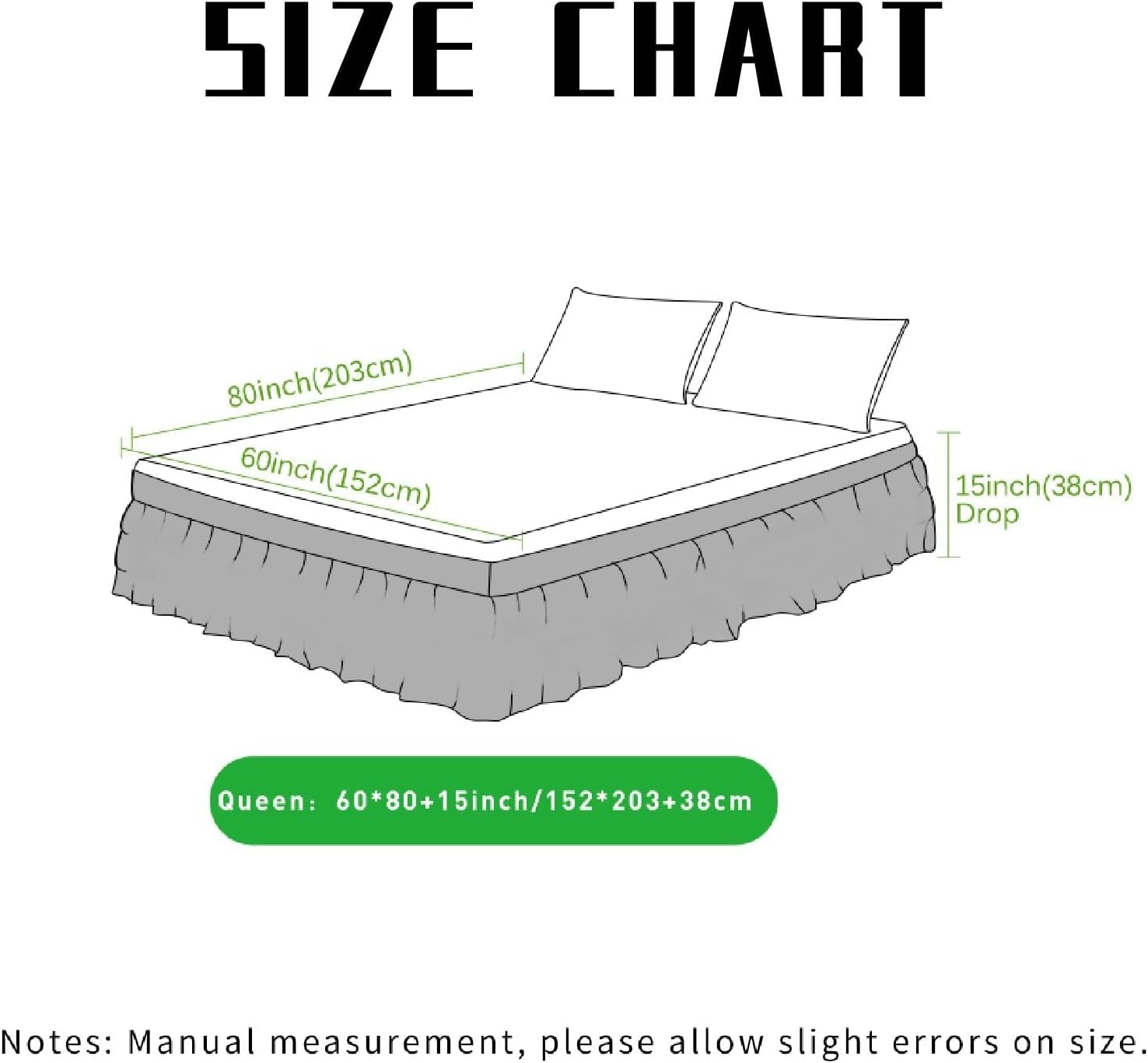 Reidio Elastic Wrap Around Bed Skirt 15 Inch Drop