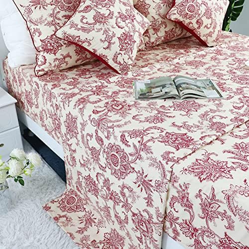 FADFAY Red Floral Bedding 4 Piece Twin XL Set