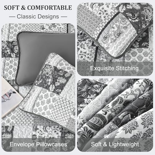WONGS BEDDING Grey Patchwork Quilt Set King Size 3 Pieces