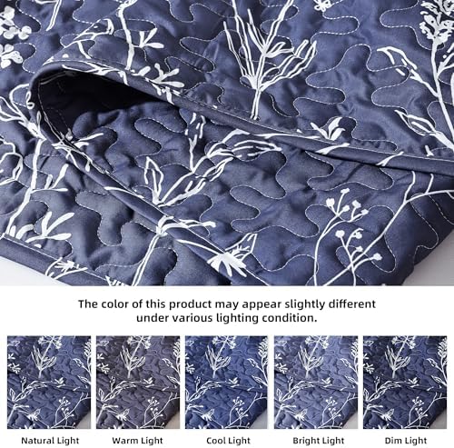 JANZAA Queen Size Navy Blue Floral Quilt Set