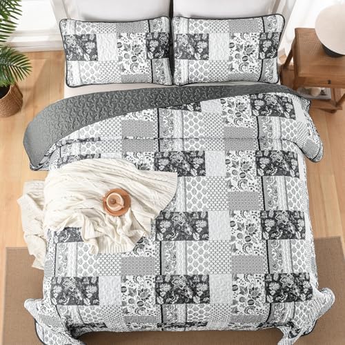 WONGS BEDDING Grey Patchwork Quilt Set King Size 3 Pieces