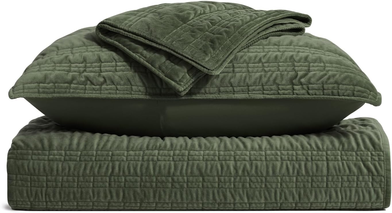 EVERGRACE Velvet Quilt Set Olive Green