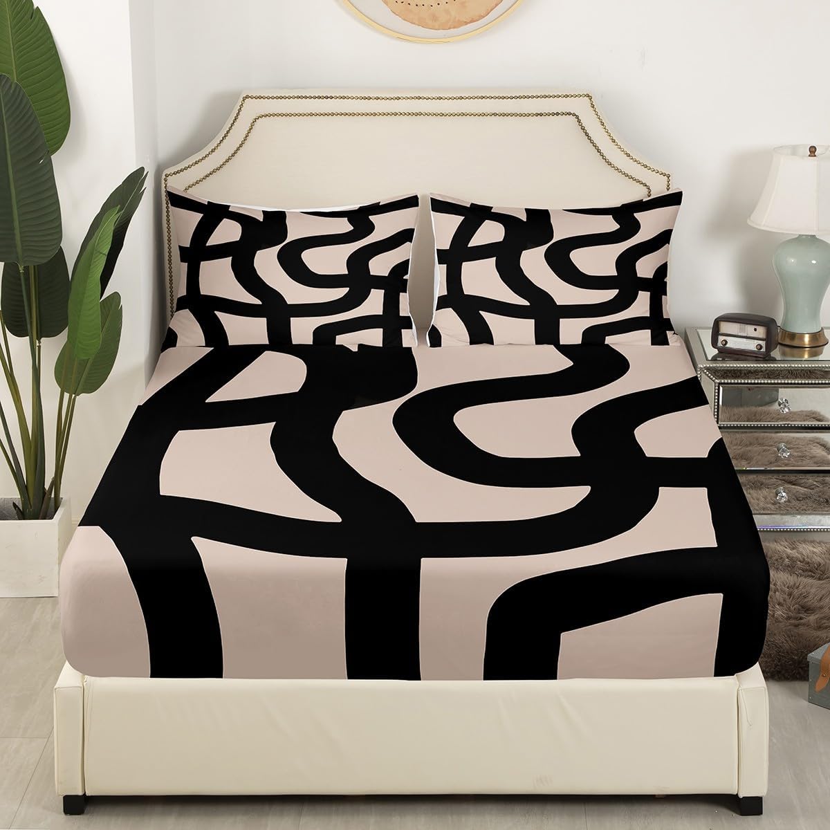 Jejeloiu Modern Geometric Bed Sheet Set King Size