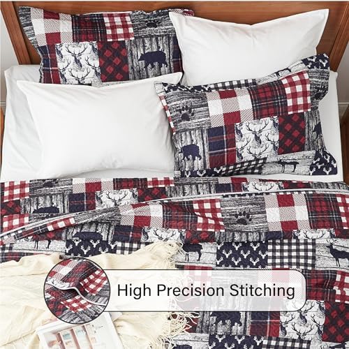 PPOLCA Queen Christmas Cabin Quilt Set 3-Piece Reversible