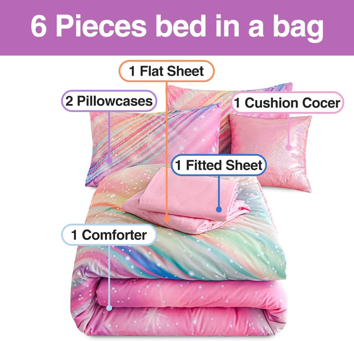 Btargot Super Soft 6 Piece Gradient Star Ring Comforter Set