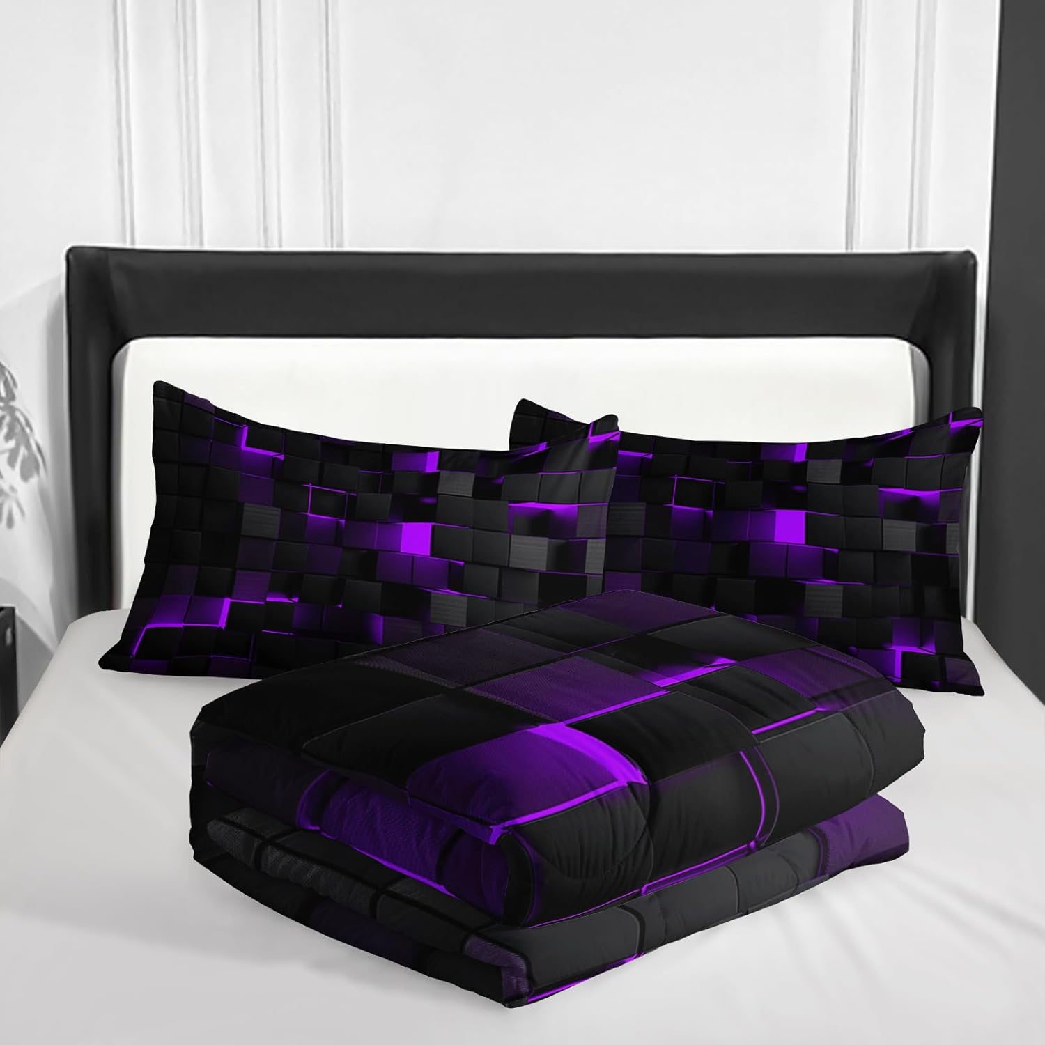 Nttopship Geometric Violet Comforter Set 3 Piece Queen Size