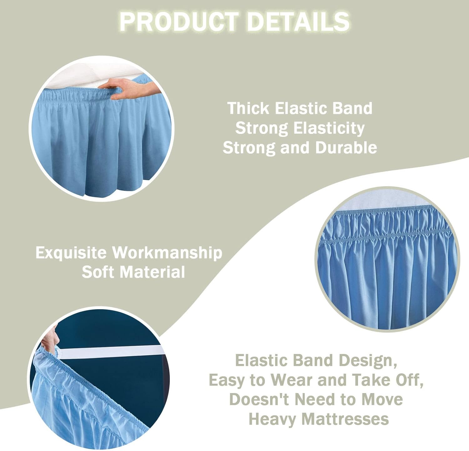 Hiseng Bed Skirt 15 Inch Drop Adjustable Elastic