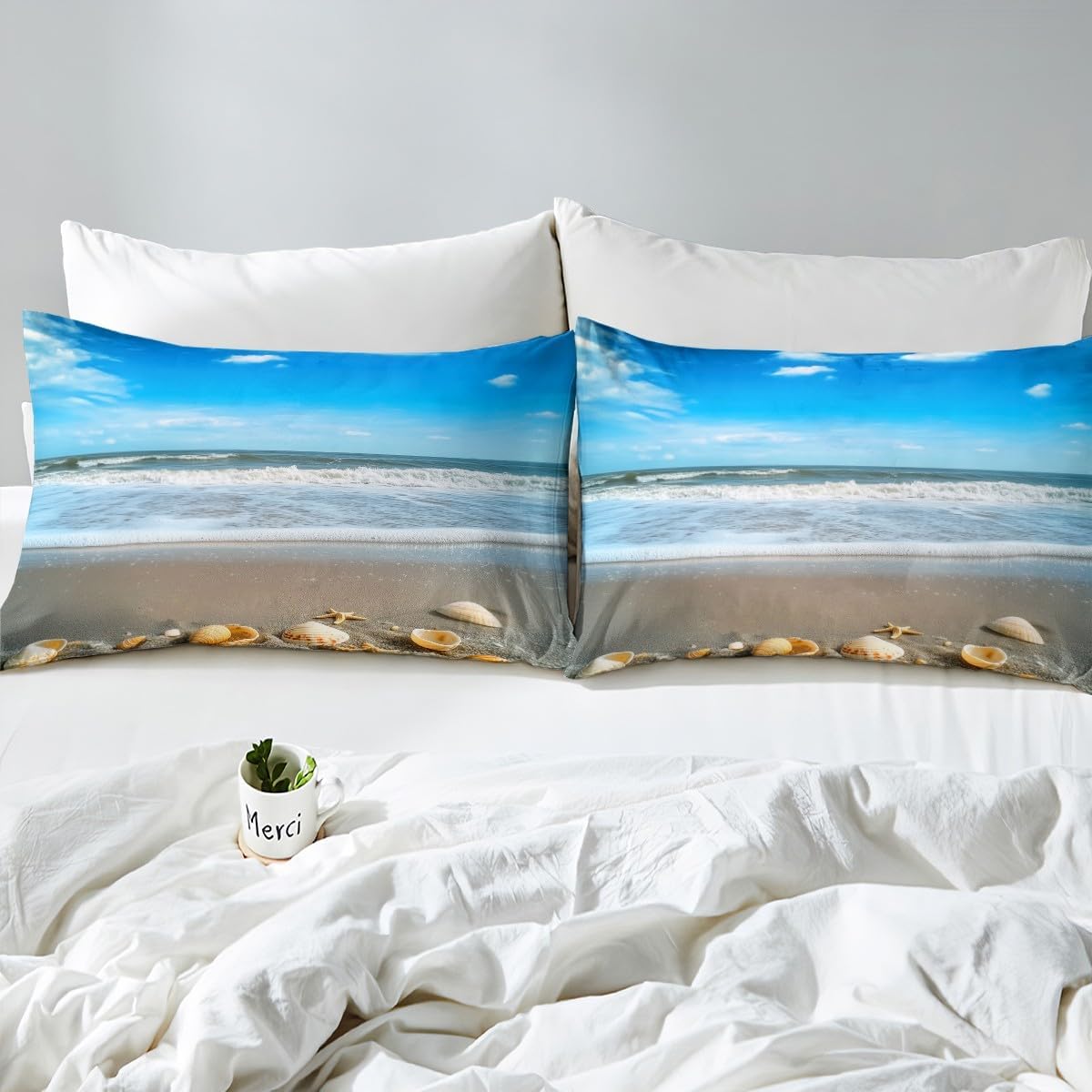 Feelyou Beach Theme King Size Bed Sheet Set with Deep Pockets