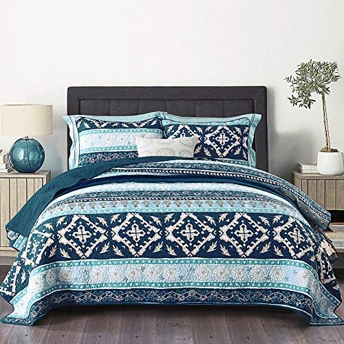 NEWLAKE Reversible Patchwork Quilt Set Boho Chic Queen Size