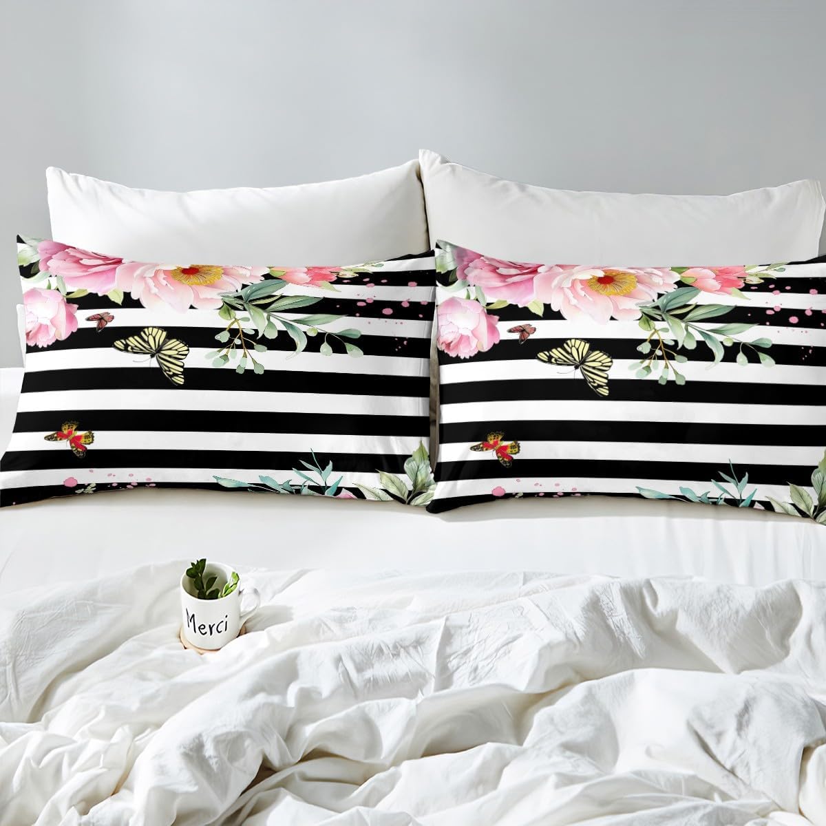 Erosebridal Pink Floral Sheet Set with 2 Pillowcases King Size