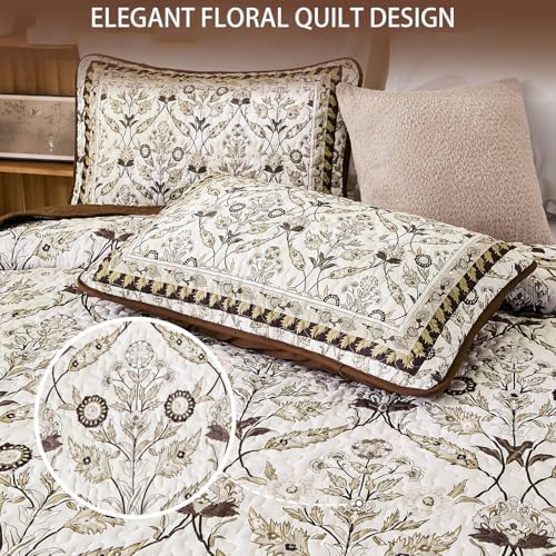 DJY Brown Floral Quilt Set King 3 Pieces