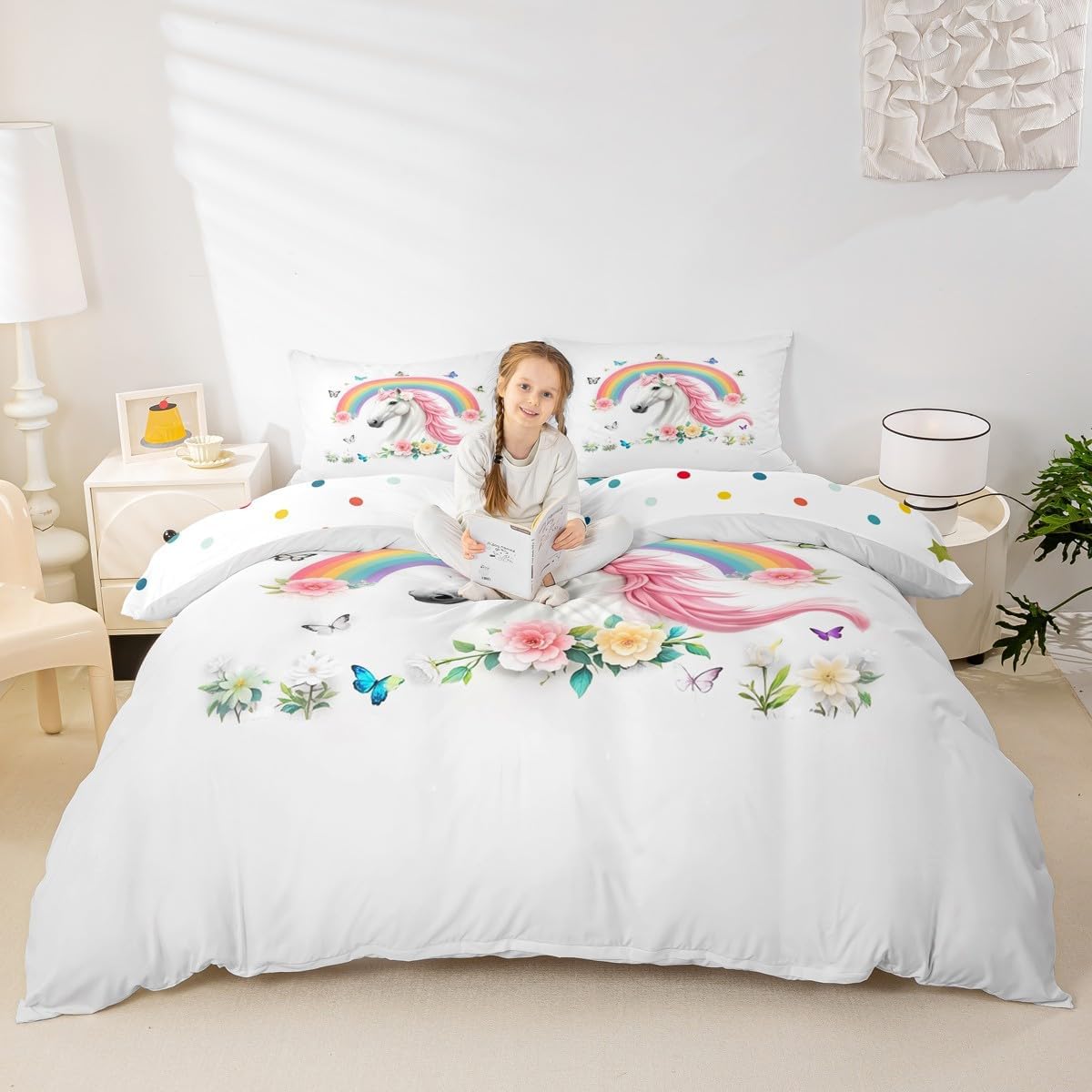 jejeloiu Rainbow Horse Duvet Cover Set