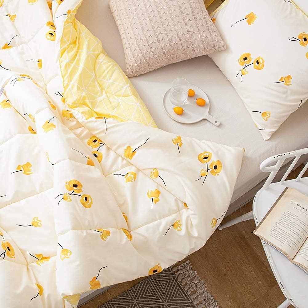 Bedorm Yellow Floral Comforter Set Twin Size