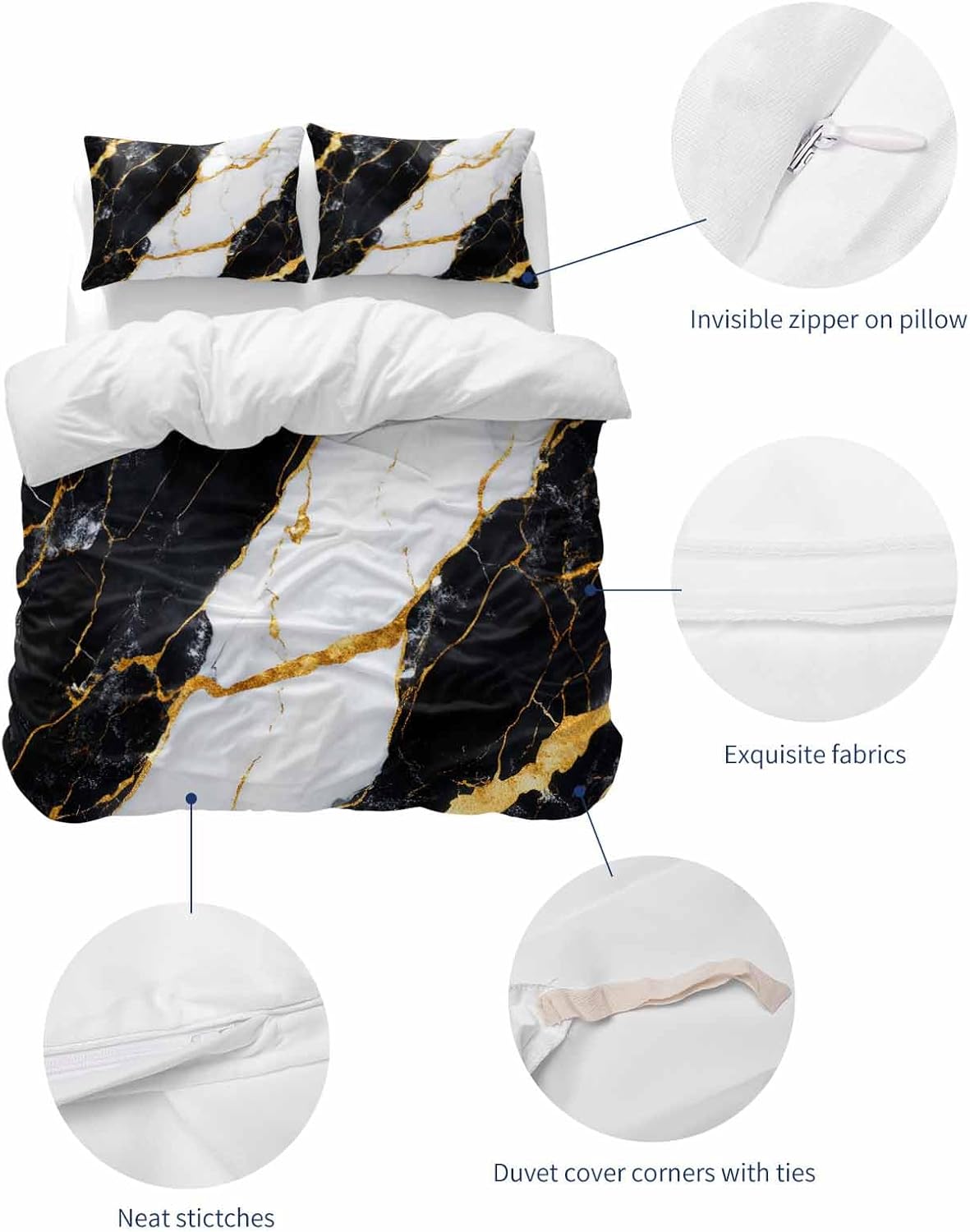 ZOE GARDEN Black Marble Duvet Cover Set 3 Pieces