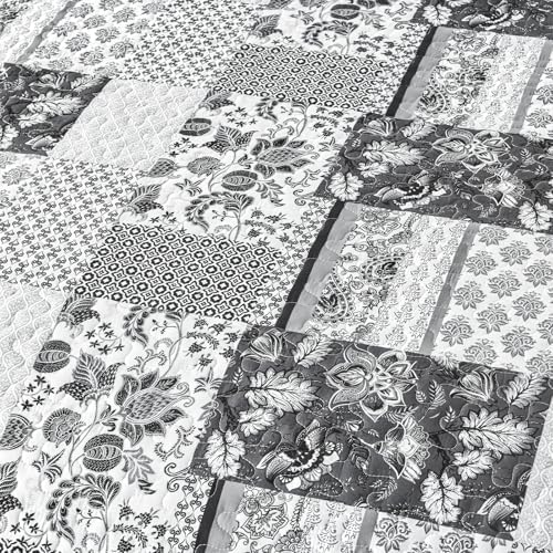 WONGS BEDDING Grey Patchwork Quilt Set King Size 3 Pieces