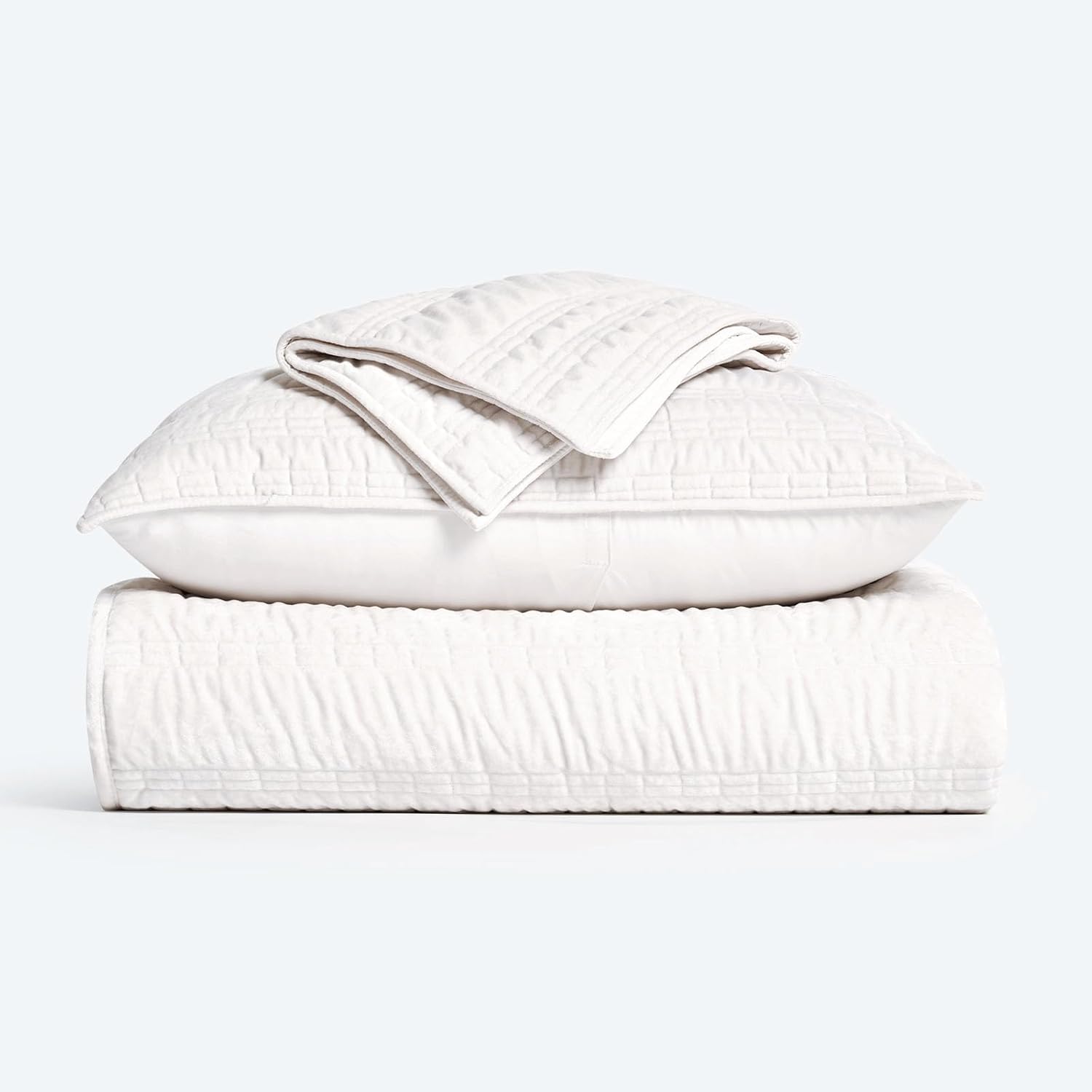 EVERGRACE Velvet Quilt Set Queen Size Ivory White 1