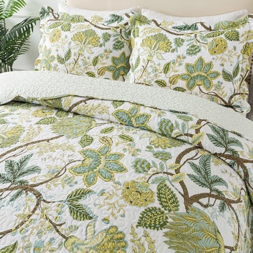 NEWLAKE Reversible Cotton Quilt Set - Floral Vine Pattern King Size