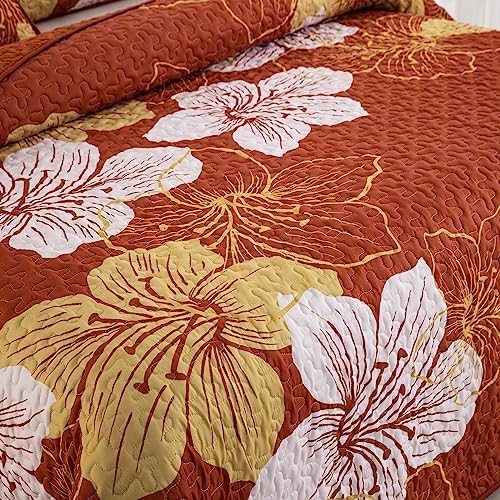 DJY 3-Piece King Gold Floral Quilt Set