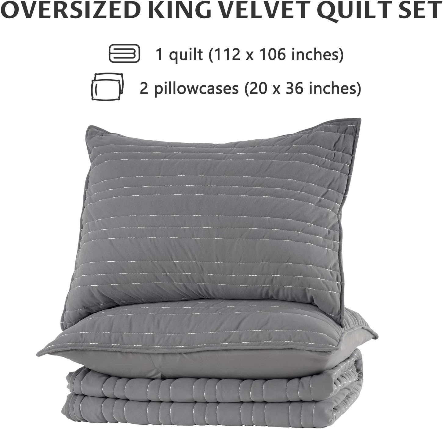 KASENTEX Velvet Quilt Set 3 Piece Oversize King 1