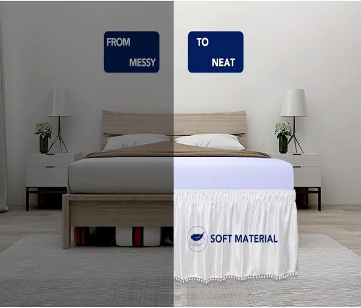 Hiseng Bed Skirt 15 Inch Drop Adjustable Elastic